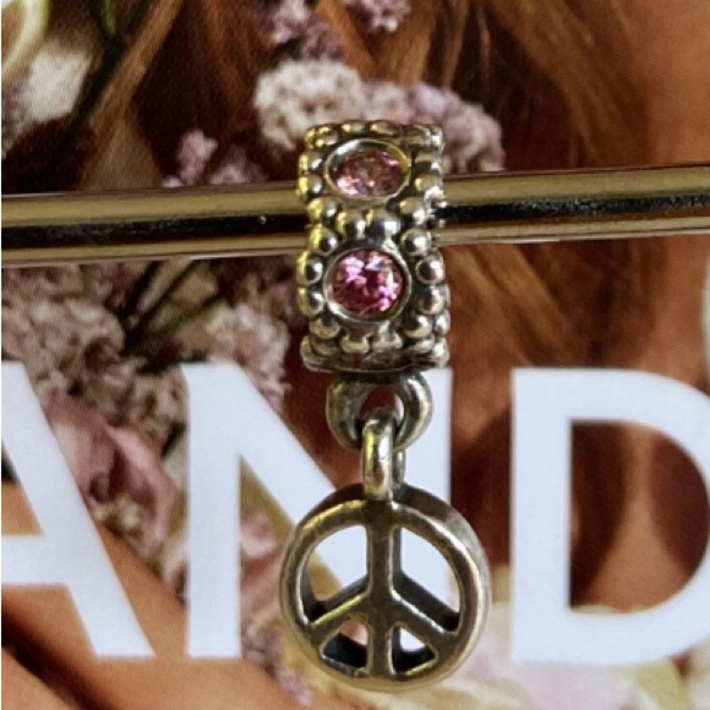 Pandora Silver Bracelet Charm with Pink Stones
